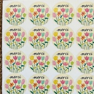NEW {40 piece} Beautiful merci floral thank you stickers. 2”